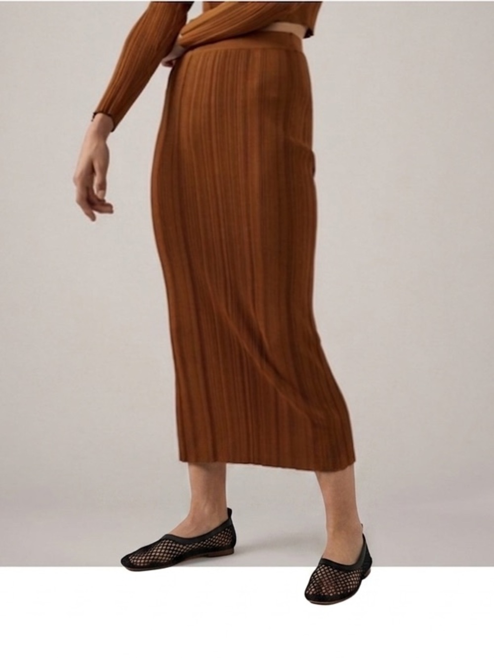 🤍 ZARA Terracotta Knit Midi Bandage Skirt sz Large